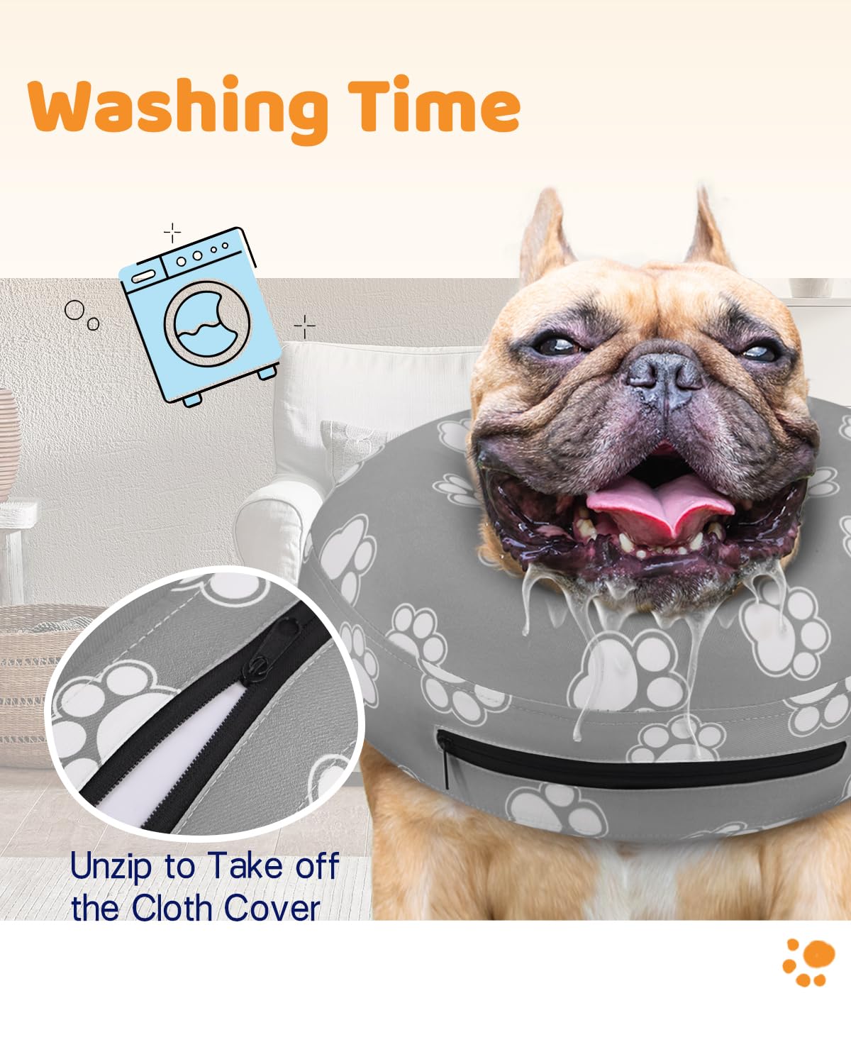 Inflatable Dog Cone Collar Alternative After Surgery (T Paw Grey / XL(Neck 14"-18"))