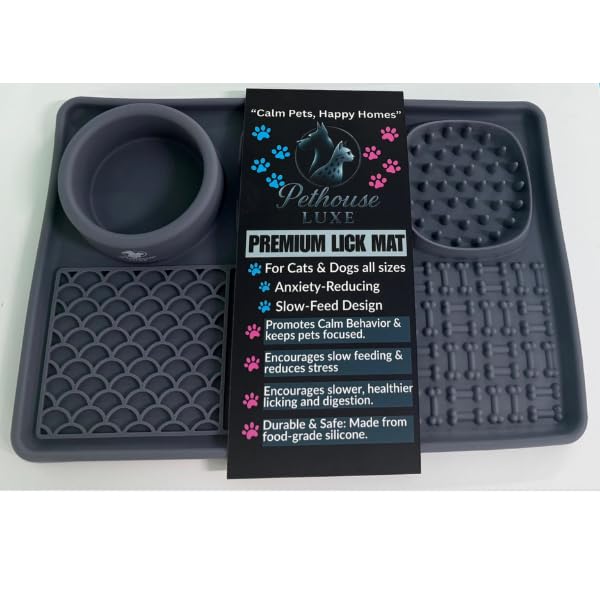 Silicone Dog & Cat Lick Mat with Suction Cups (Grey)