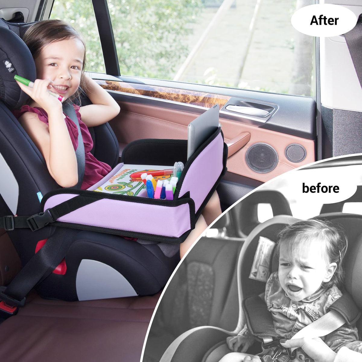 Kids Travel Tray for Car Seats (Purple)