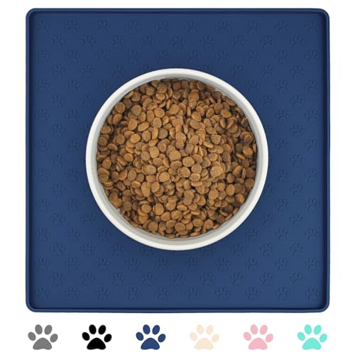 Pet Placemat for Dog and Cat (11.8"L x 11.8"W / Navy Blue)