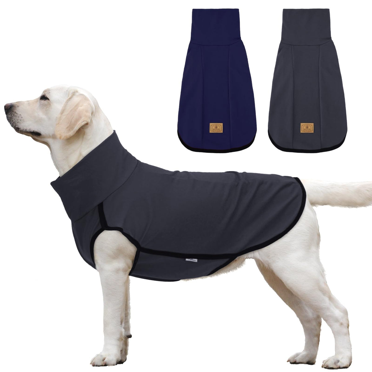 2 Pack Dog Fleece Sweater Dog Sweatshirt Turtleneck Jacket Warm Stretchy Pet Cold Weather Clothes for Medium Large Dogs (XX-Large(Chest-32.7") / Grey, Blue)
