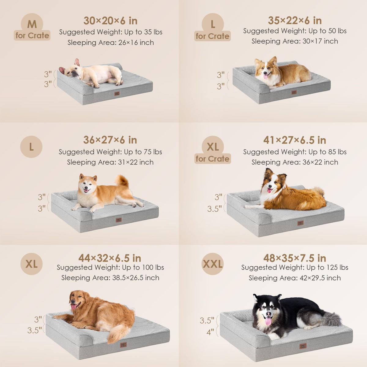 Memory Foam Dog Bed for Crate (Grey / 41.0"L x 27.0"W x 6.5"Th)