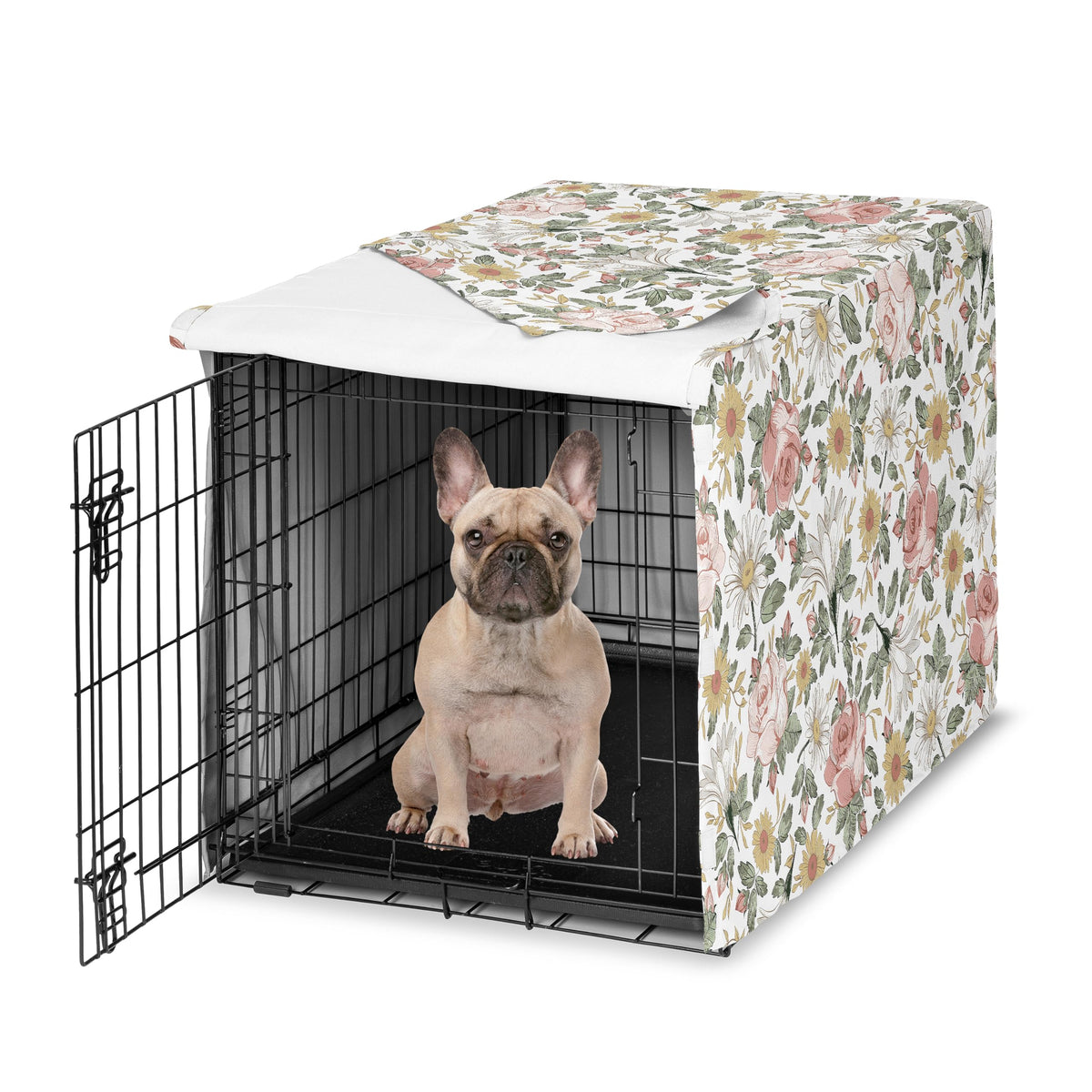 30in. Small Medium Dog Crate Cover (Vintage Floral Pink and Green / 30.0"L x 21.0"W x 19.5"H)