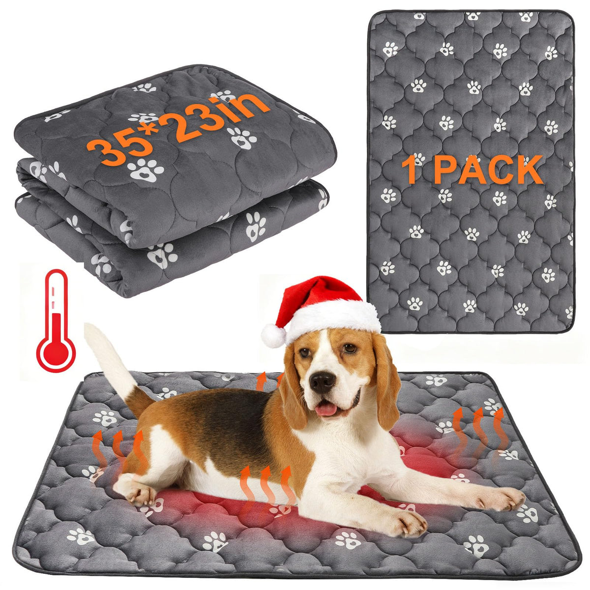 Self Warming Cat Mat (Grey_Paw / 35.0"L x 23.0"W x 0.2"Th)