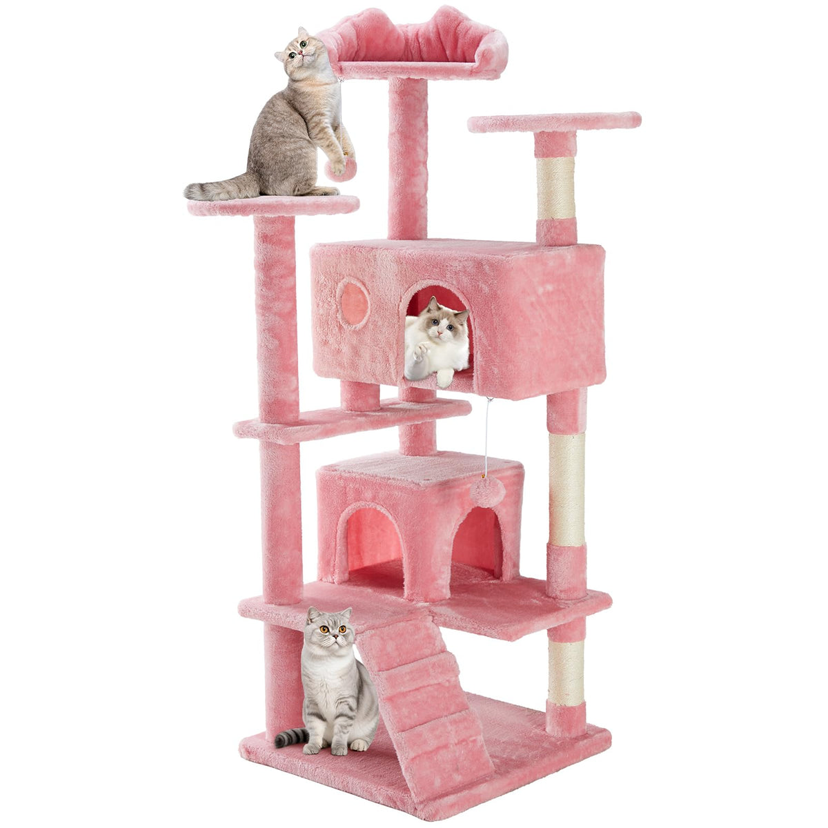 54 inch Cat Tree Tower with Scratching Posts (Pink / 54×19.7×19.7IN)