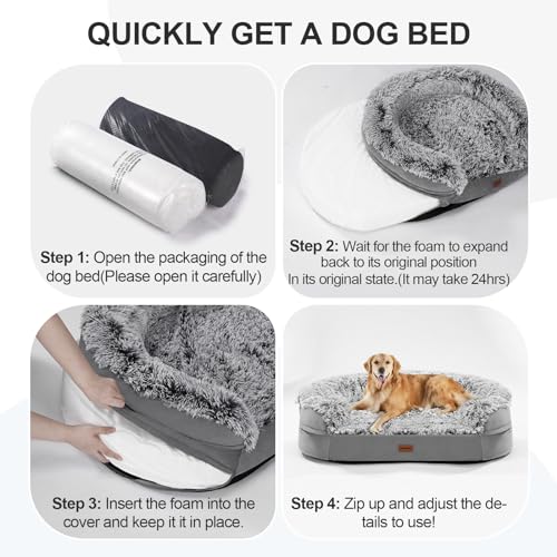 Fluffy Orthopedic Dog Beds for Jumbo & Giant Dogs (Grey / 53.0"Lx41"Wx7.9"H)