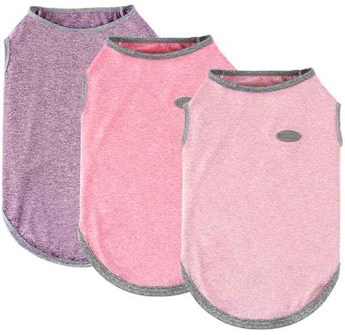 3 Pack Lightweight Sun Protection Dog Shirt Breathable Sleeveless Dog T Shirts Extra Soft Top Tank Dog Clothes for Outdoor Activities (Purple + Skin Pink + Light Pink / M (Back: 14.6",Chest: 19.7", Neck 13.4"))