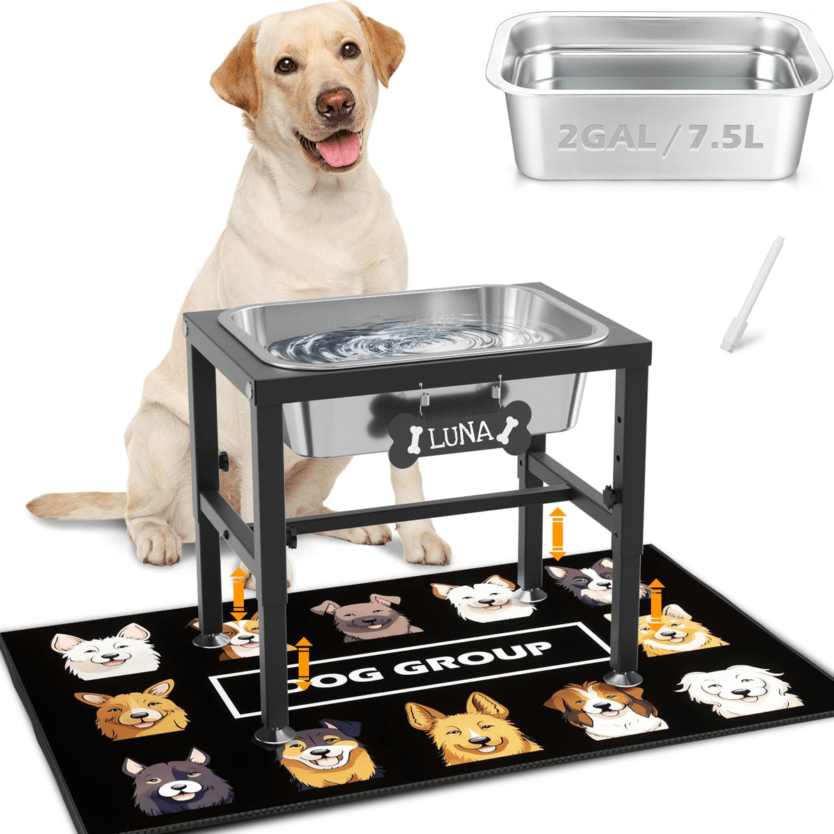 2 Gallon Elevated Dog Water Bowl for Large Breeds (2 GAL Bowl / Height: 9.45-14.2")