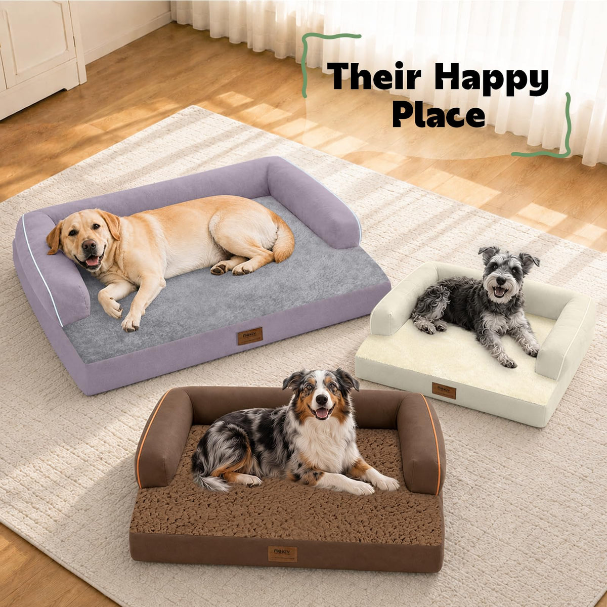 XXL Orthopedic Waterproof Dog Bed with Bolster for Extra Large Dogs (45.0"L x 35.0"W x 8.0"Th / Purple)