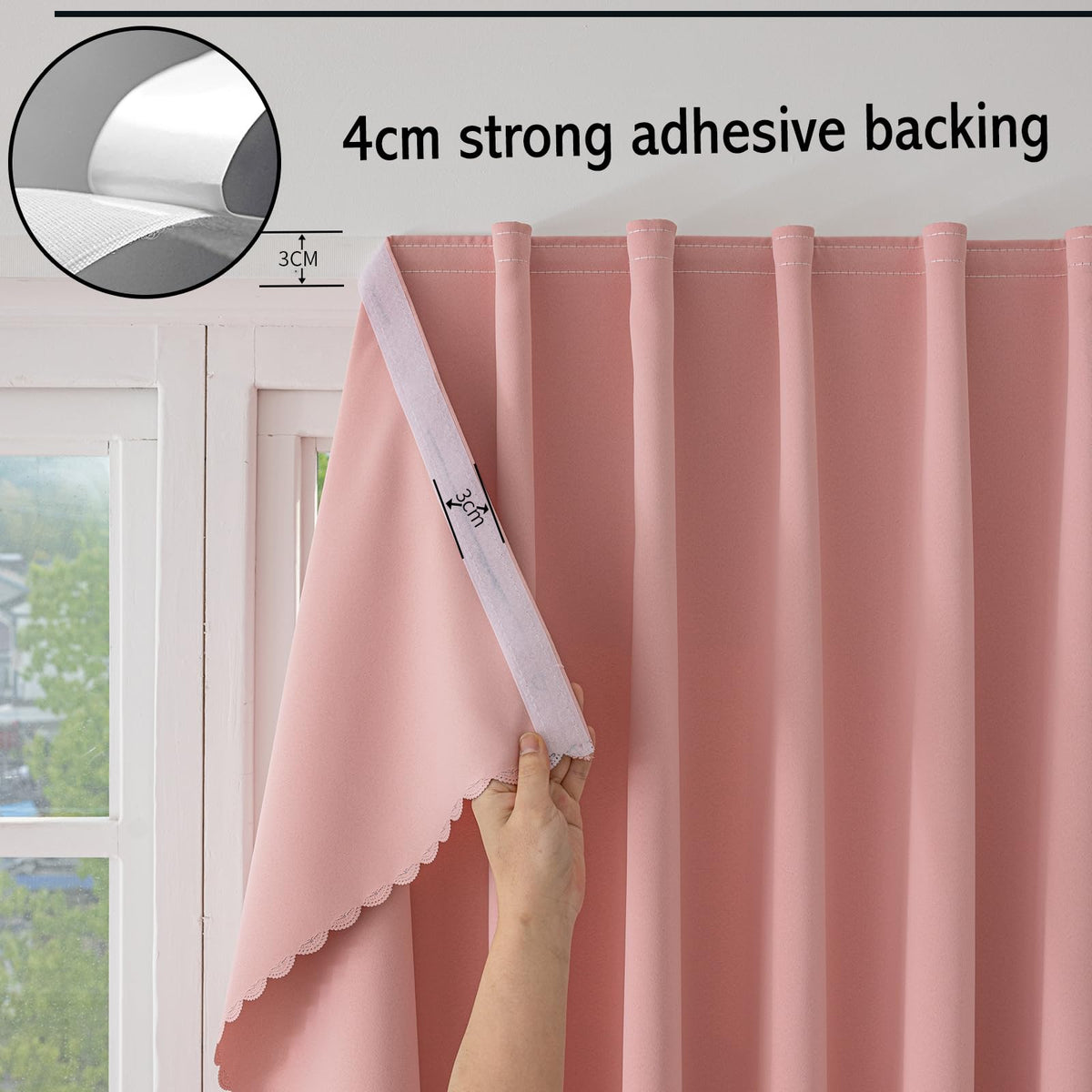 Magic Tape Stick on Curtains Blackout Curtains for Bedroom no Drillng Self Adhesive Curtain no Rod Small Window (Pink / 47"W x 71"L (Pack of 2))