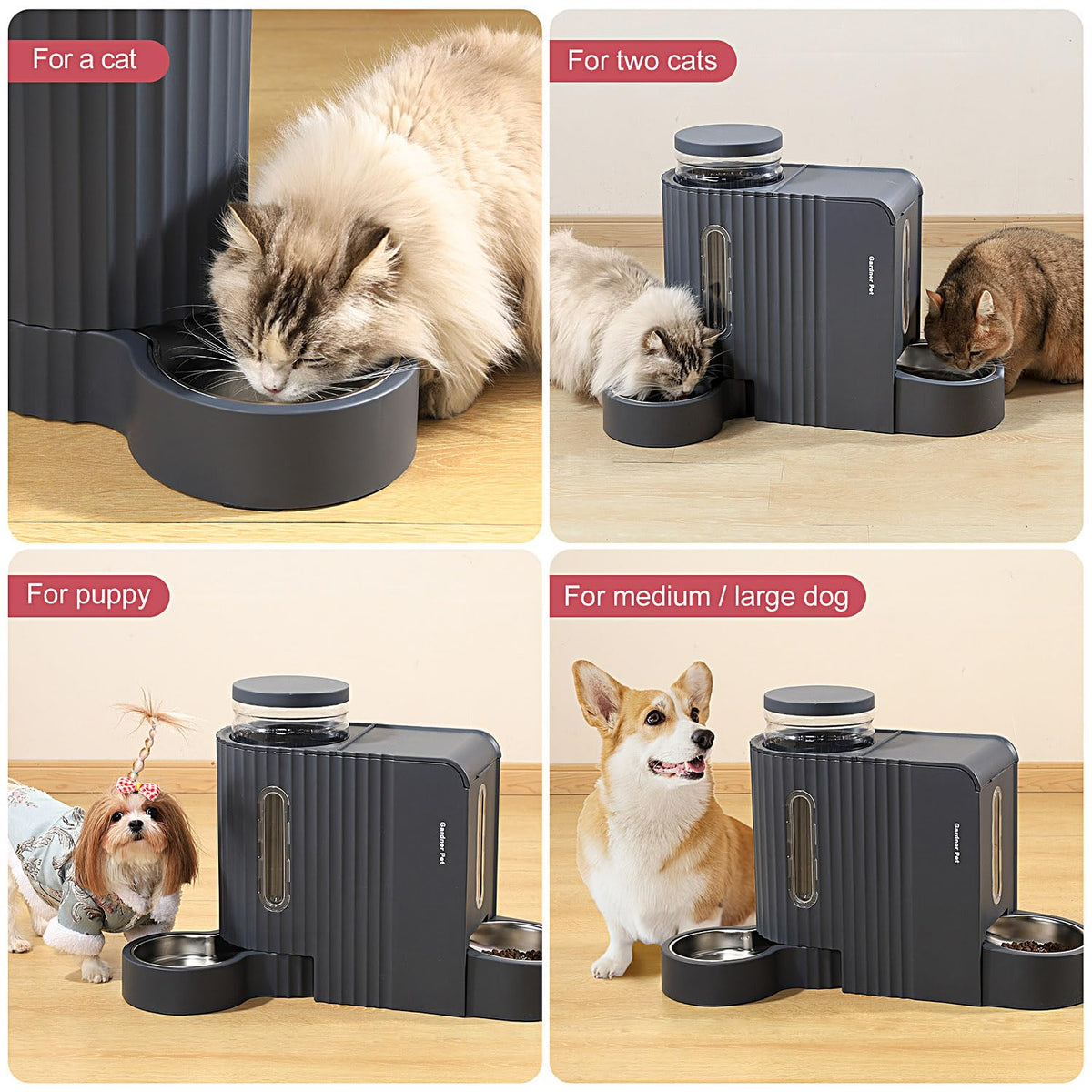 Gravity Automatic Cat Feeder (Extra Large（1.6 Gallons x 2） / Black Grey)