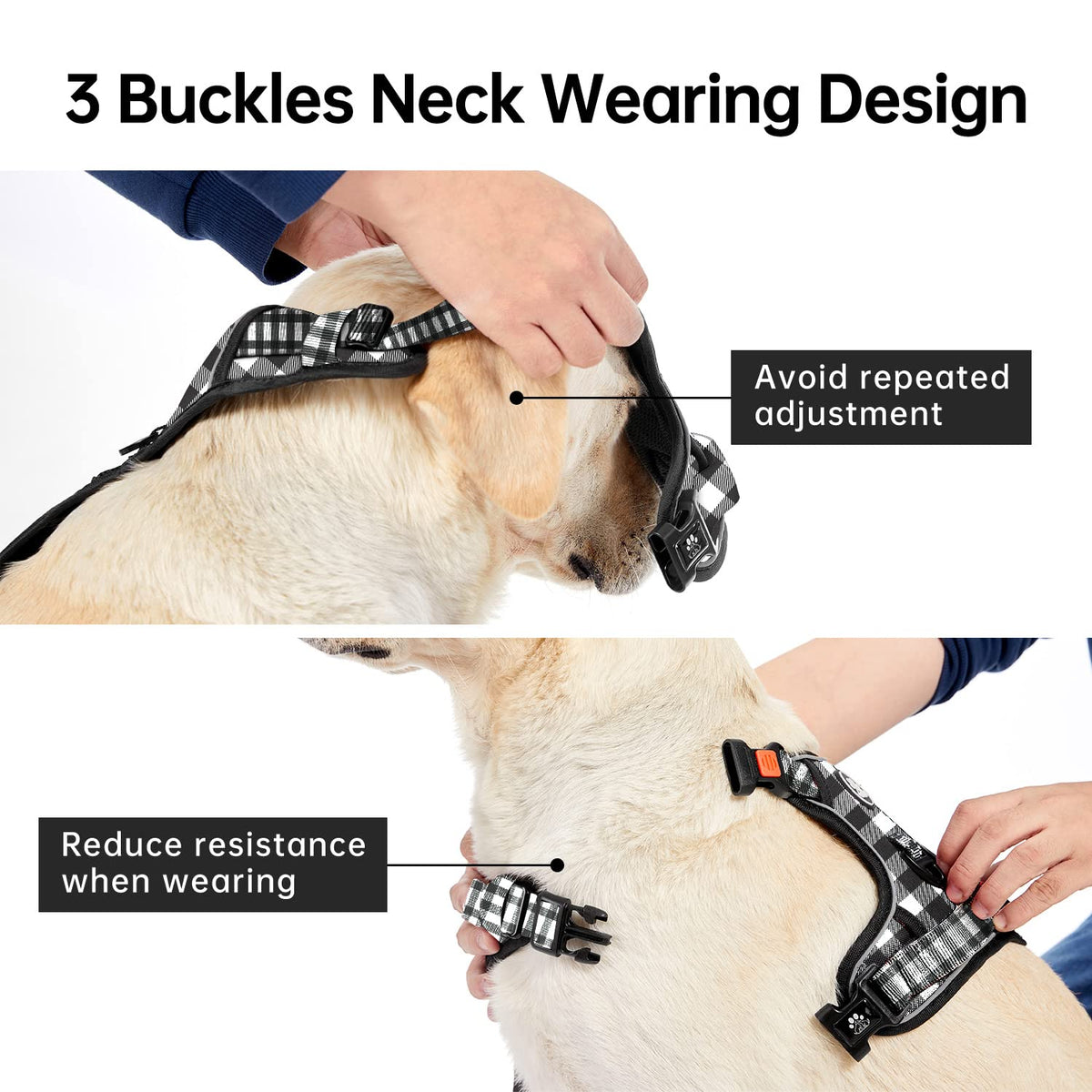 No Pull Dog Harness for Large Dogs (Checkered Black / Large)