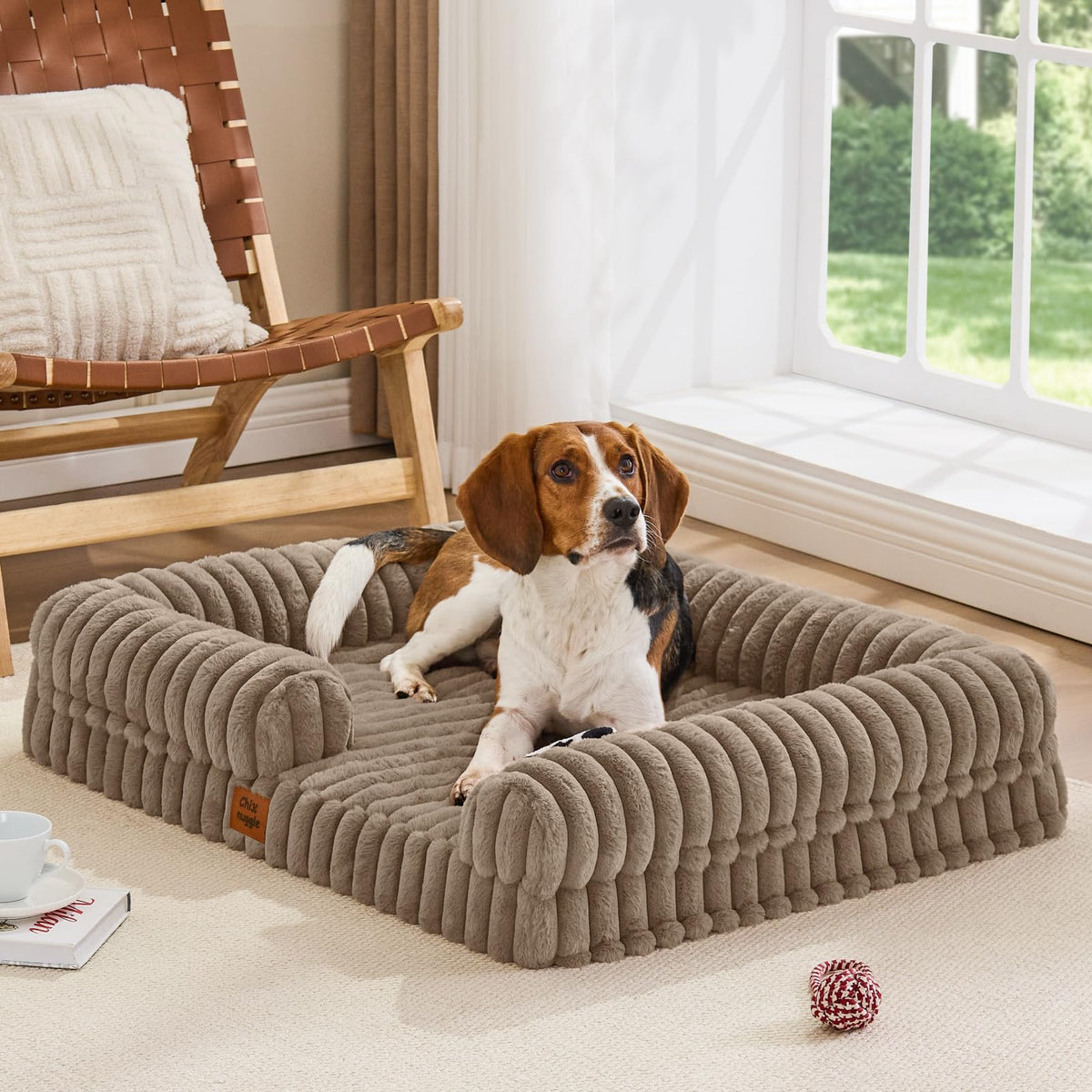 Faux Fur Orthopedic Dog Bolster Bed (Rectangular Taupe / L(35*28*7))