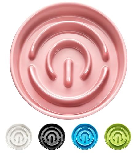 Ceramic Slow Feeder Dog Bowls (Pink / 6 Inches)
