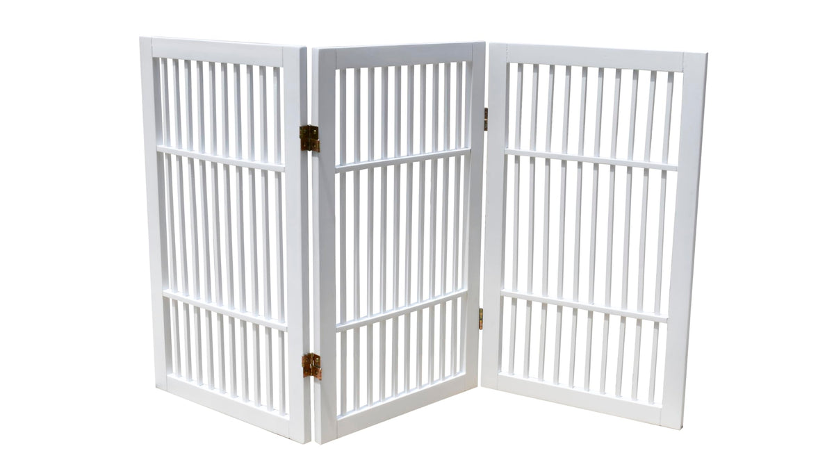 Pet Dog Gate Freestanding (3 Panel 30" Tall / White Pet Gate)