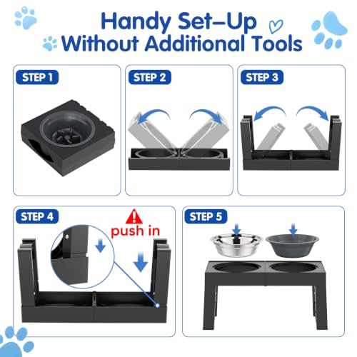 Elevated Dog Bowls Large Breed Raised Dogs Bowl Stand Large (A-Black)