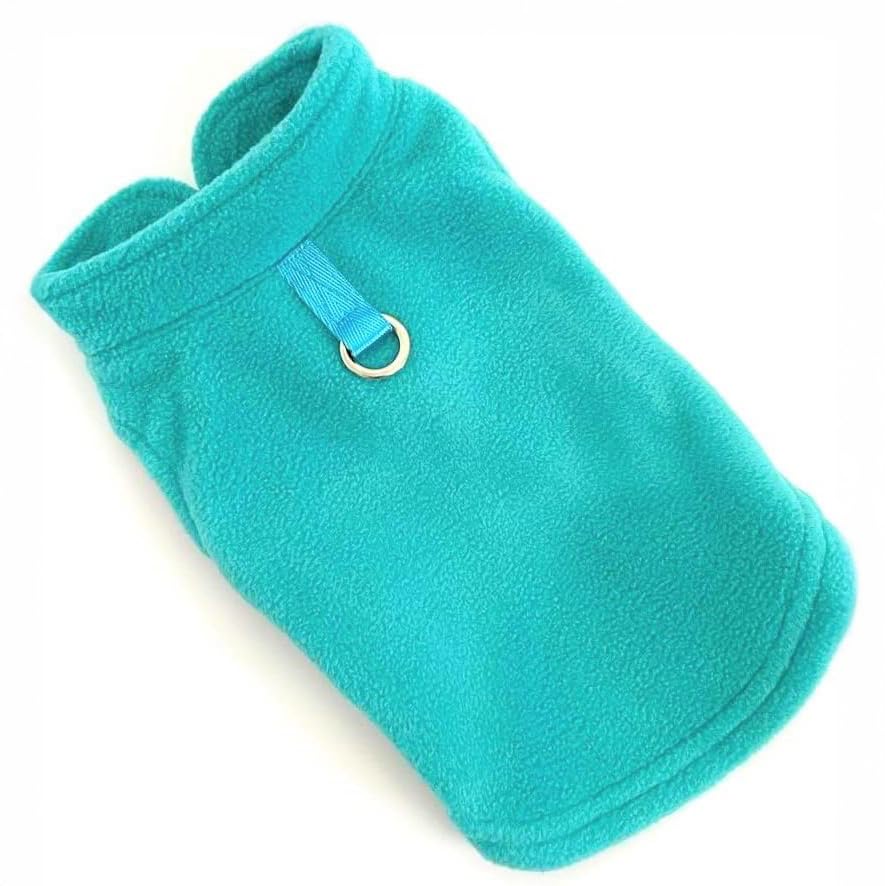 Dog Fleece Vest Sweater w Leash Ring (M (6-10lbs) / Turquoise)