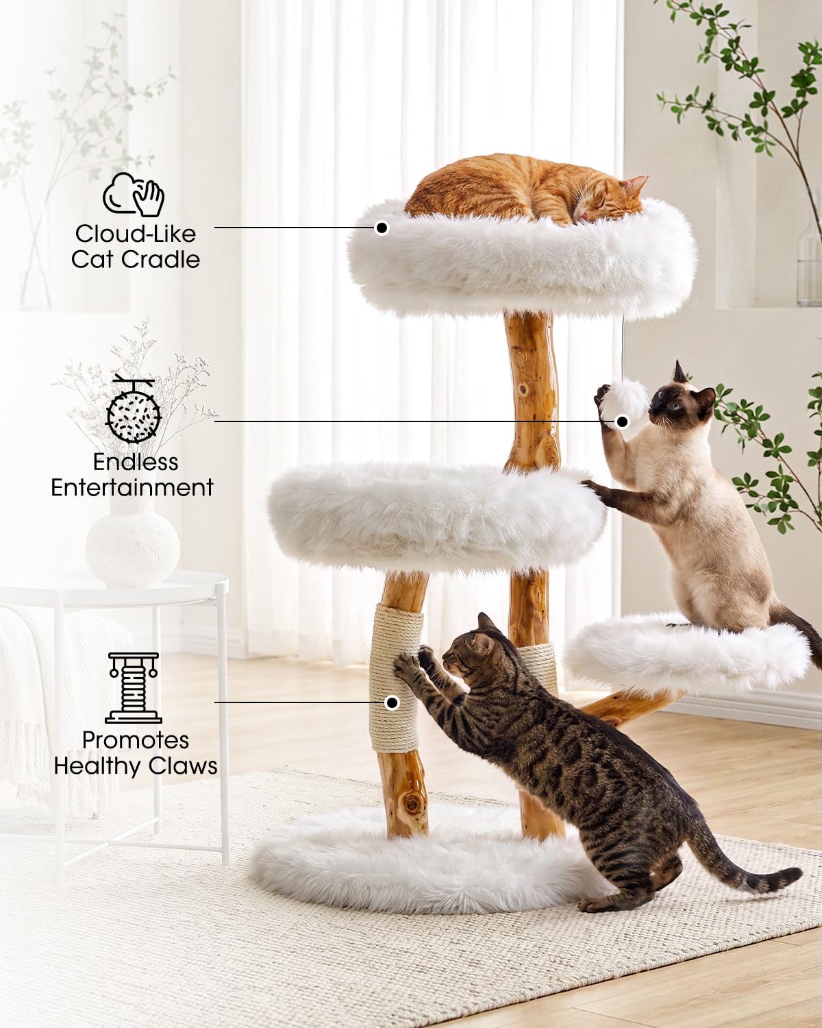 Solid Wood Cat Tree (Creamy White / Small)