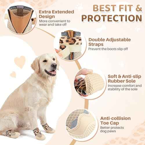 Dog Shoes for Large Small Medium Dogs (Beige / #8 (Width 3.0 inch) for 74-91 lbs)