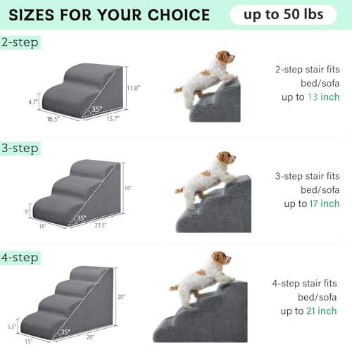 2 Step Dog Stairs Pet Ramp for High Beds (Gray / 2-Step 11.8"H)