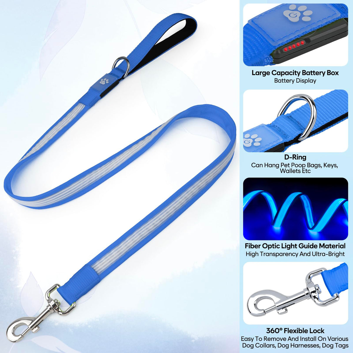 4 Ft Multi Color Light up Dog Leash (Multi-Color / 4 FT (Blue))