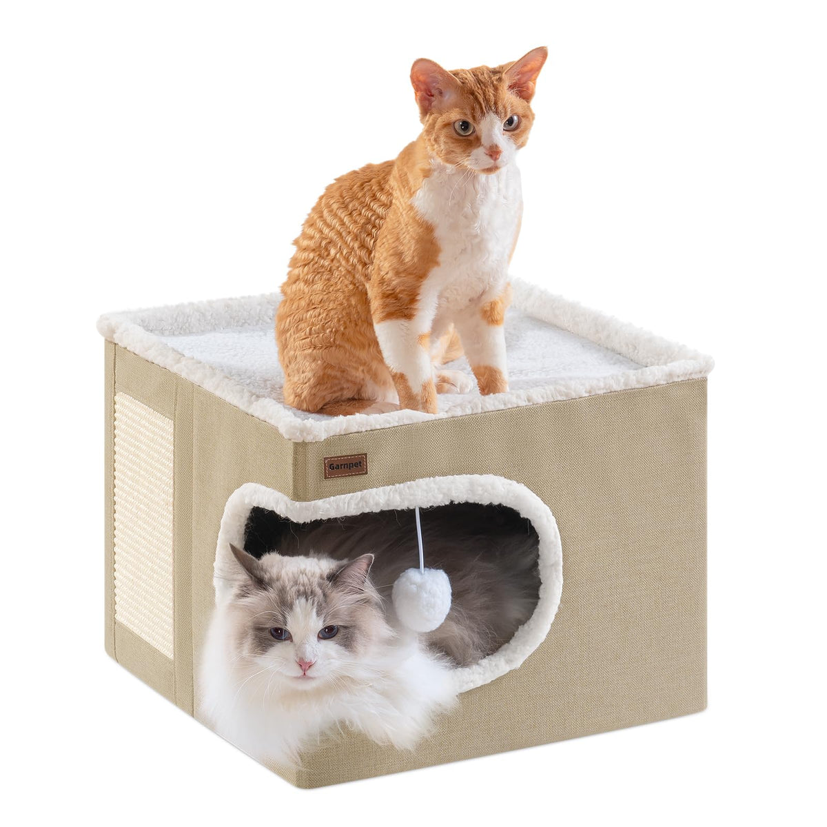 Cat Bed for Indoor Cats Cube House (16.5"D x 16.5"W x 13"H / khaki)