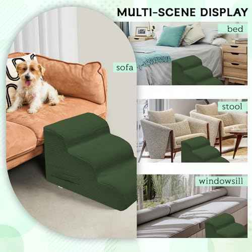 4 Step Dog Stairs Pet Ramp for High Beds (Green / 4-Step 20"H)