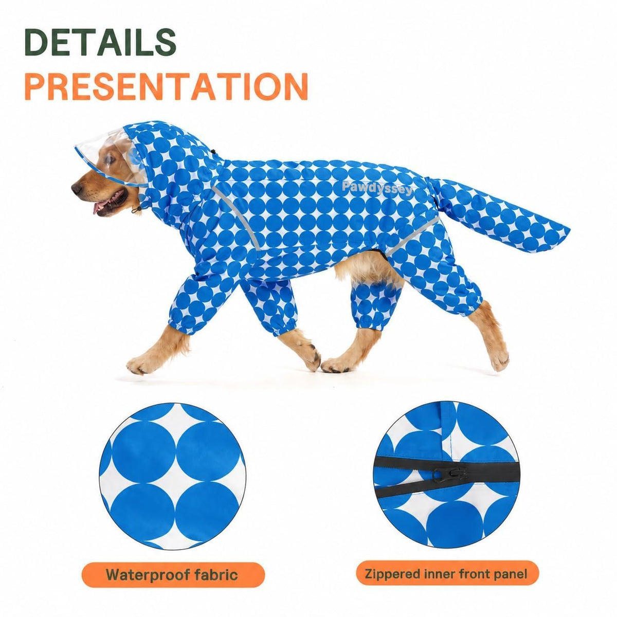Polka Dot Dog Raincoat (Royal Blue / X-Large)