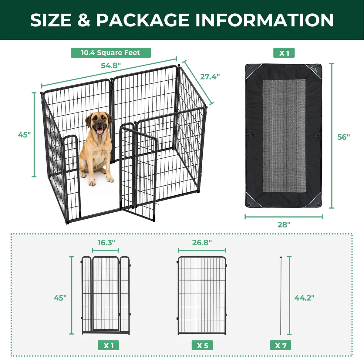Homeplus Indoor Dog Playpen with Mesh Top Cover (Black / 45"H)