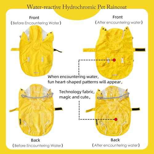 Dog Raincoat Waterproof Rain Poncho with Hoodie (X-Small: 4-9lbs / Yellow(Water-reactive Hydrochromic))