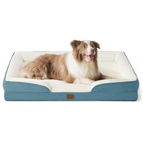 Orthopedic Dog Beds Large Sized Dog Washable Original Design (Dune Haze Blue / 38"l X 28"w X 6.5"th)