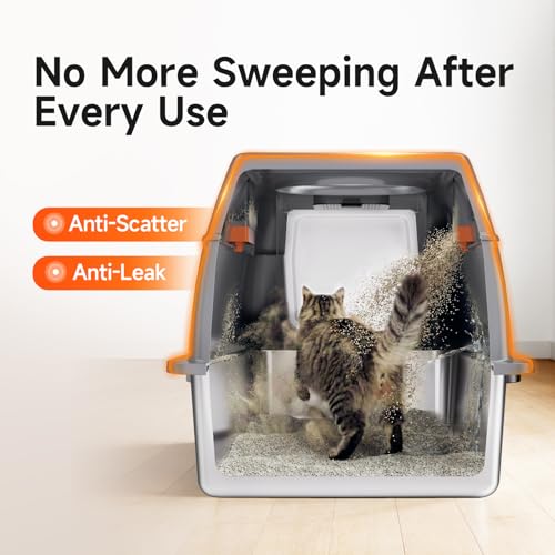 XL Enclosed Stainless Steel Litter Box with Lid (Dark Gray)
