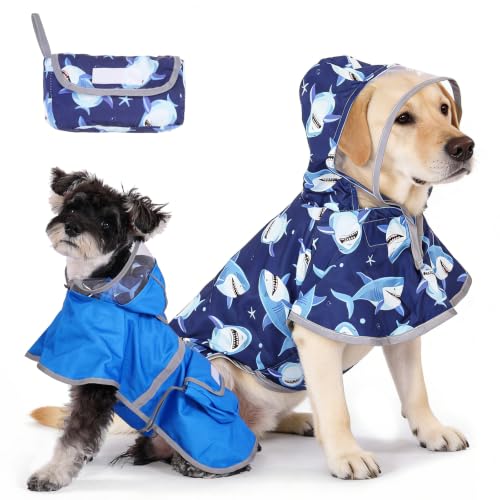 2-in-1 Reversible Small Dog Raincoat, Hooded Rain Jacket Poncho (S:5-15lbs / blue)