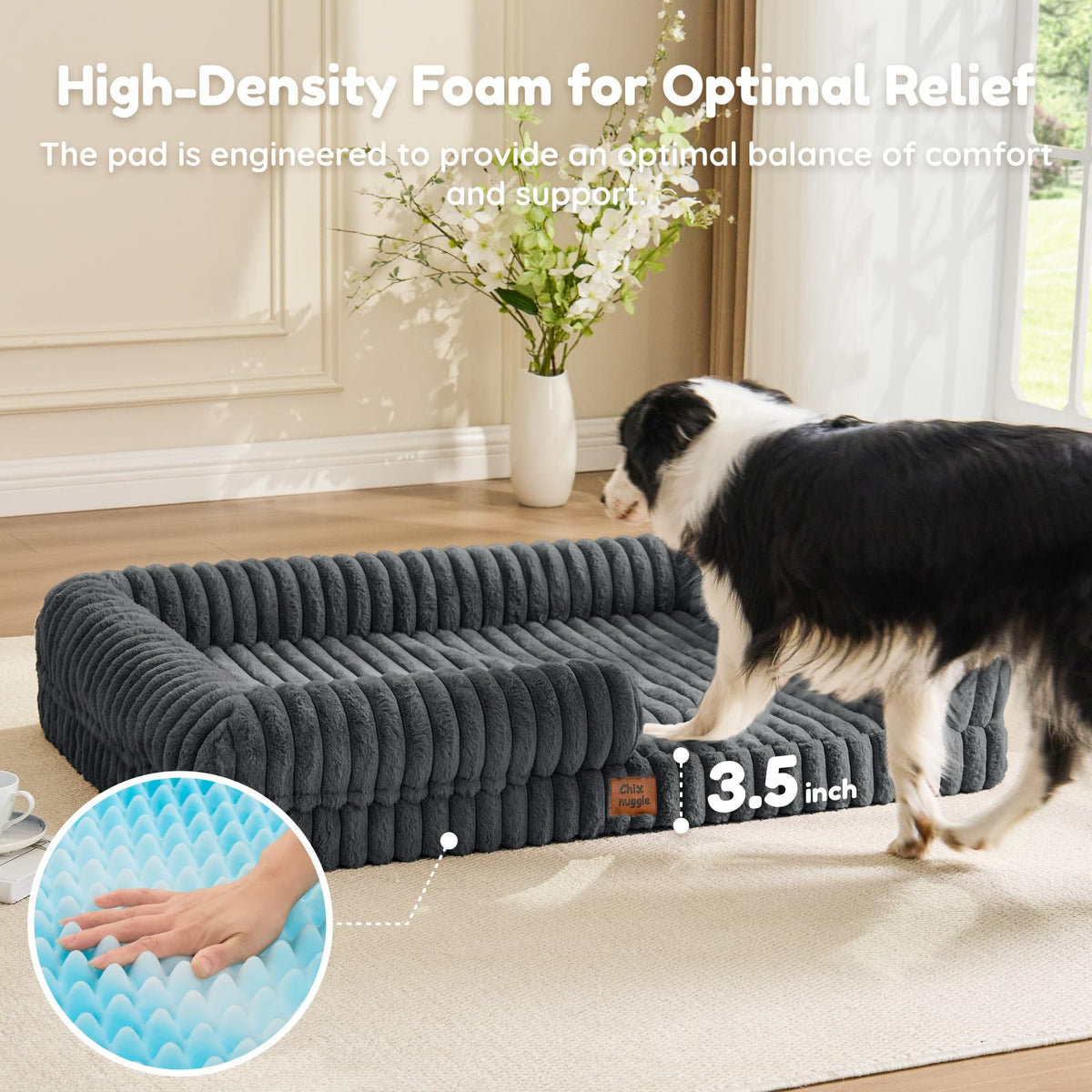 Faux Fur Orthopedic Dog Bolster Bed (Rectangular Dark Grey / XL(41*30*7))