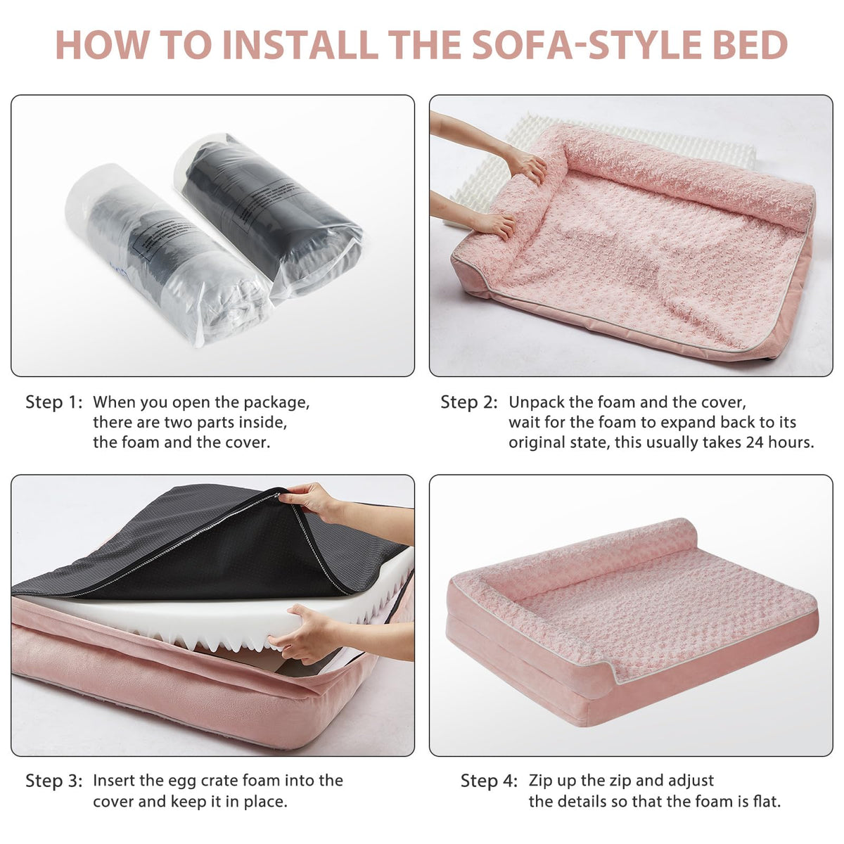 Orthopedic Washable Dog Bed (Pink / 30.0"l x 20.0"w x 6.5"th)