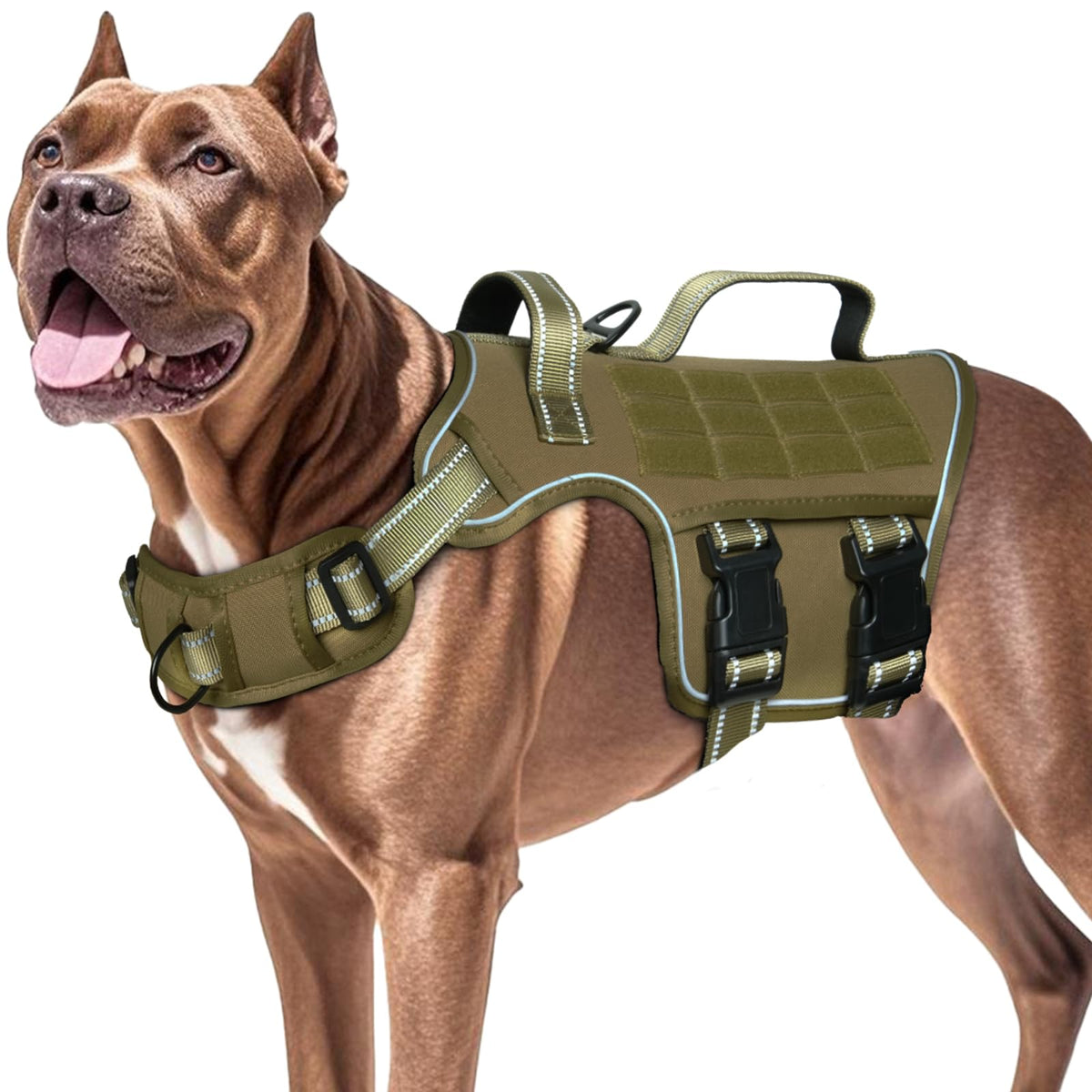 Dog Harness for Large Dogs (Khaki / L(Neck:18-24",Chest:25-36"),45-80 lbs)