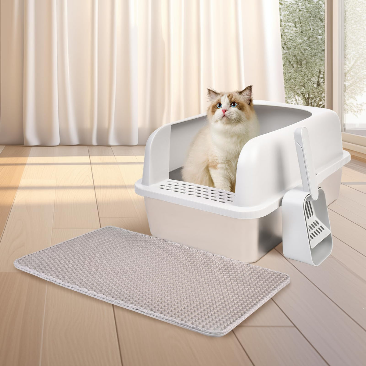 2 Pack Stainless Steel Cat Litter Box with Lid (M-2PCS)