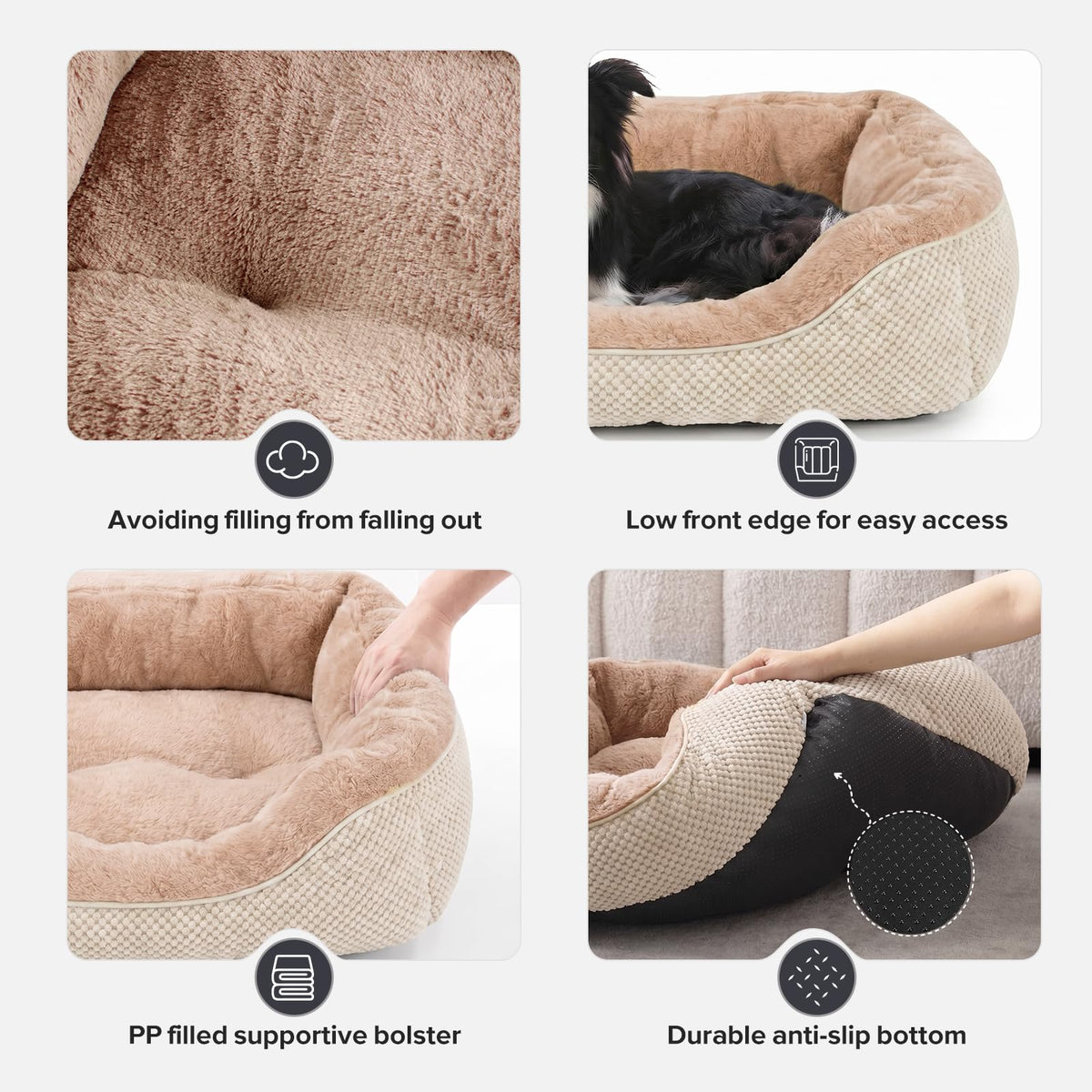 Small Dog Bed for Small Dogs (S PLUS (25"x21"x8") / Beige)