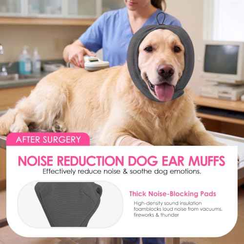 Dog Ear Muffs Noise Protection Thick Padded Dog Calming Hoodie (Light Grey / Large)