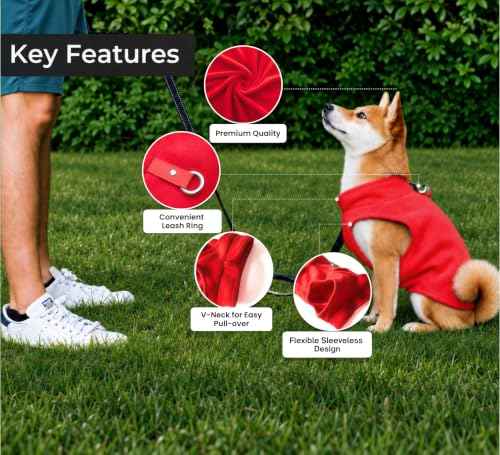 Dog Fleece Vest Sweater with Leash Ring (L (10-16lbs) / Red)