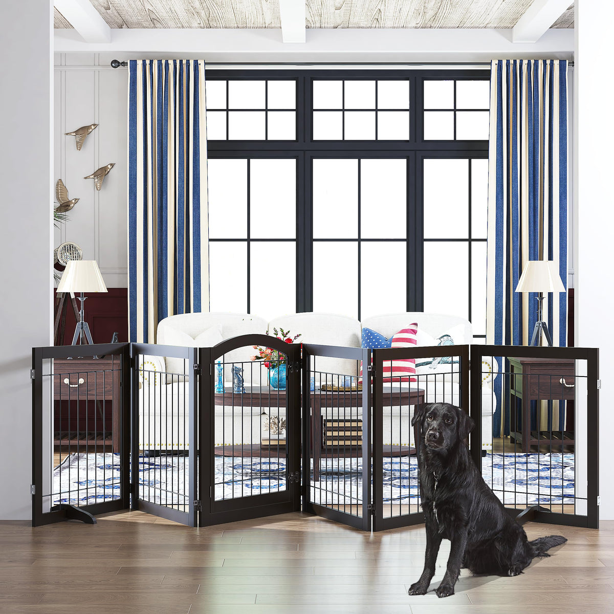 Dog Gate Indoor with Door (Espresso / 【6 Panels with Door】144"W x 32"H)