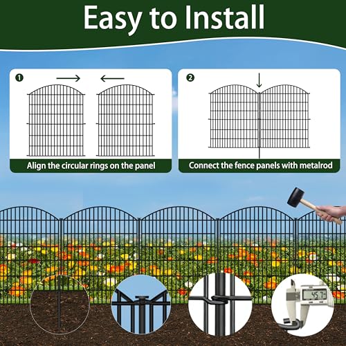 15 Panels Decorative Garden Fence (Black / 15 Panels-32in(H)x37.9ft(L)-Convex)