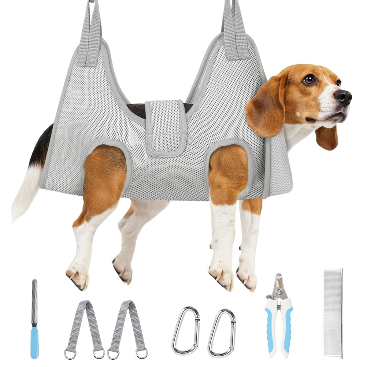 Dog Grooming Hammock for Large Dogs (L（ Legs Spacing：10.2"-18.0" / Max W：60LBS） / Grey)