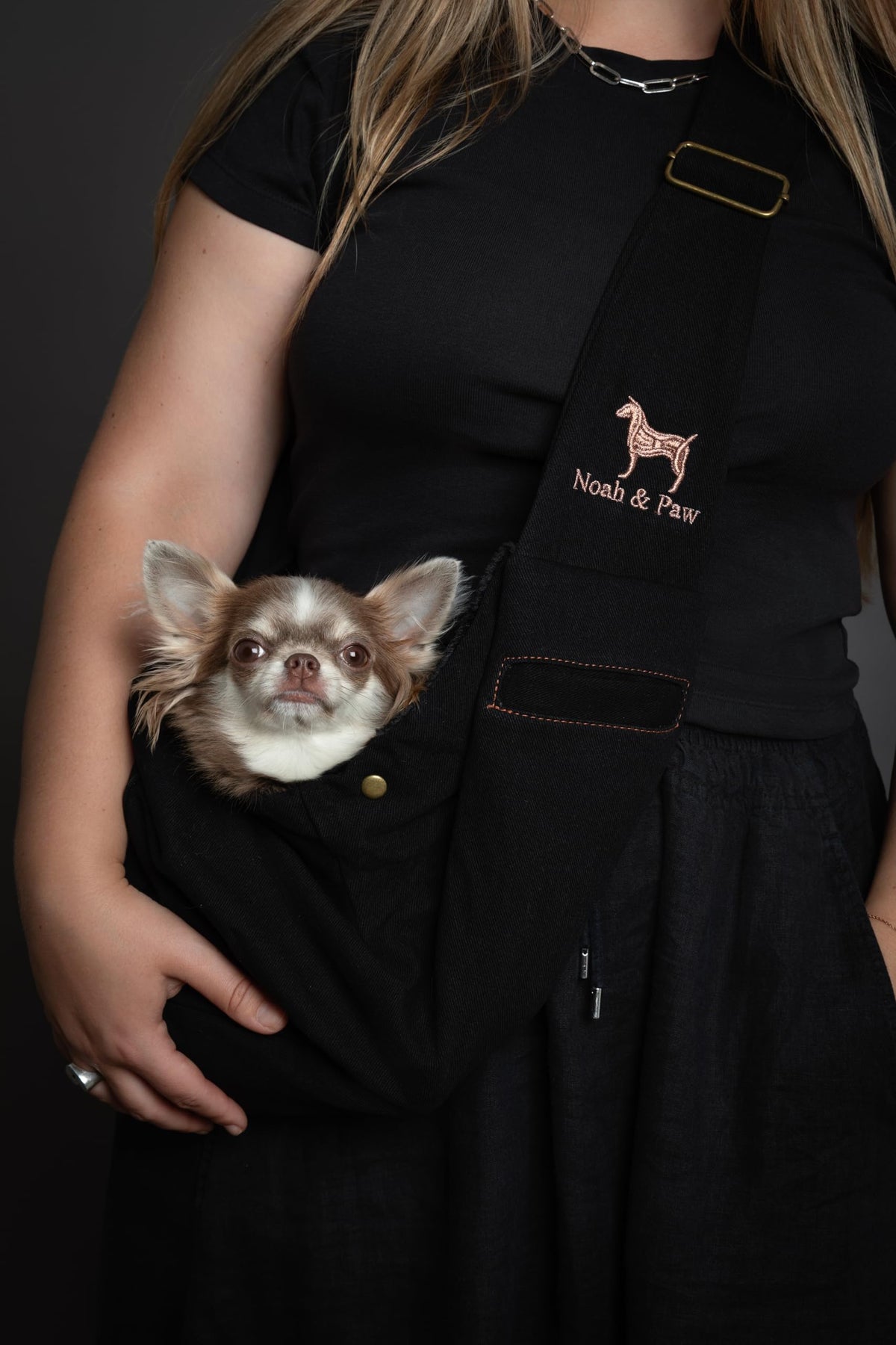 Dog Sling Carrier for Small Dogs 3 (Black (Denim) / 15.0"L x 6.0"W x 5.5"H)