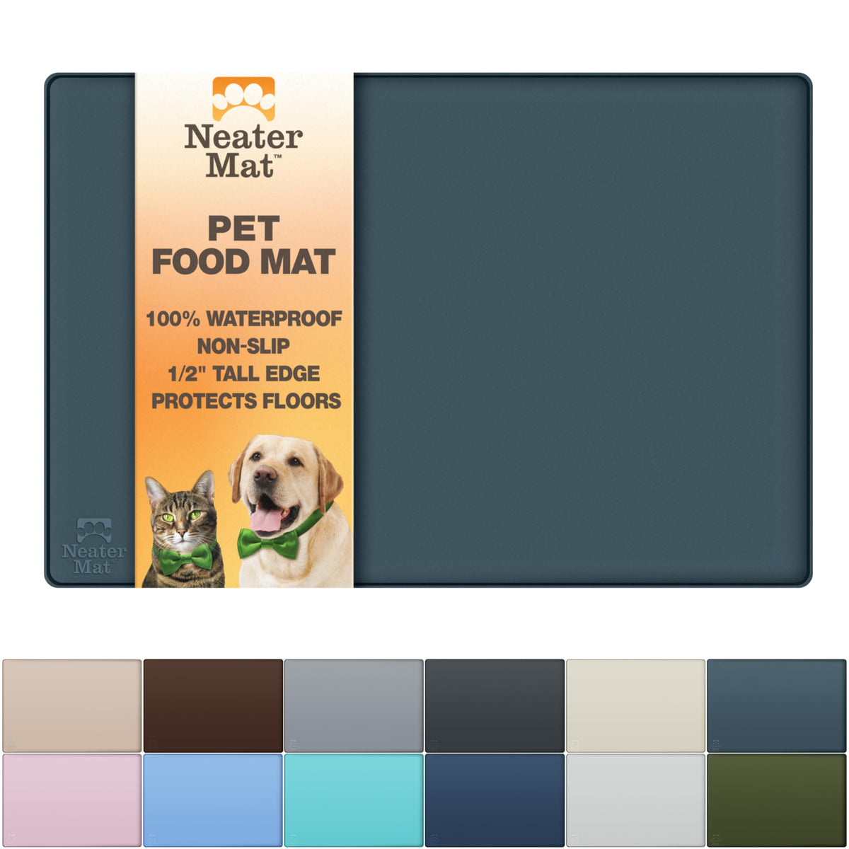 Neater Mat Pet Mats for Food and Water (32"L x 24"W / Slate Blue)
