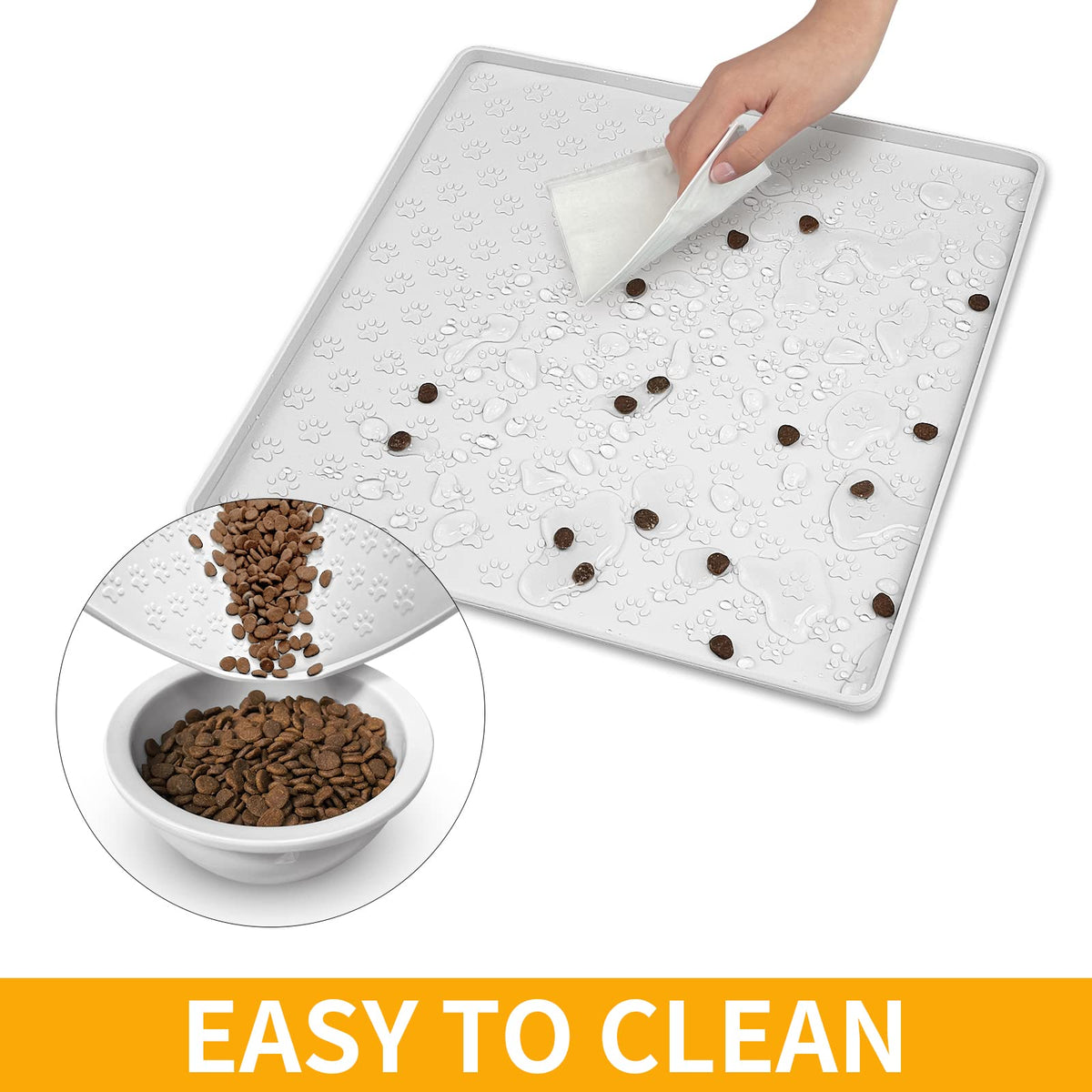 Pet Placemat for Dog and Cat (11.8"L x 11.8"W / White)