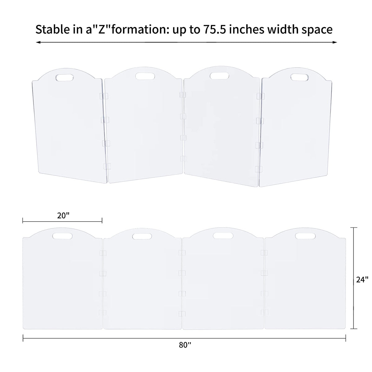 Clear Acrylic Freestanding Dog Gates for the House (4 Panel - 80''W x 24''H)