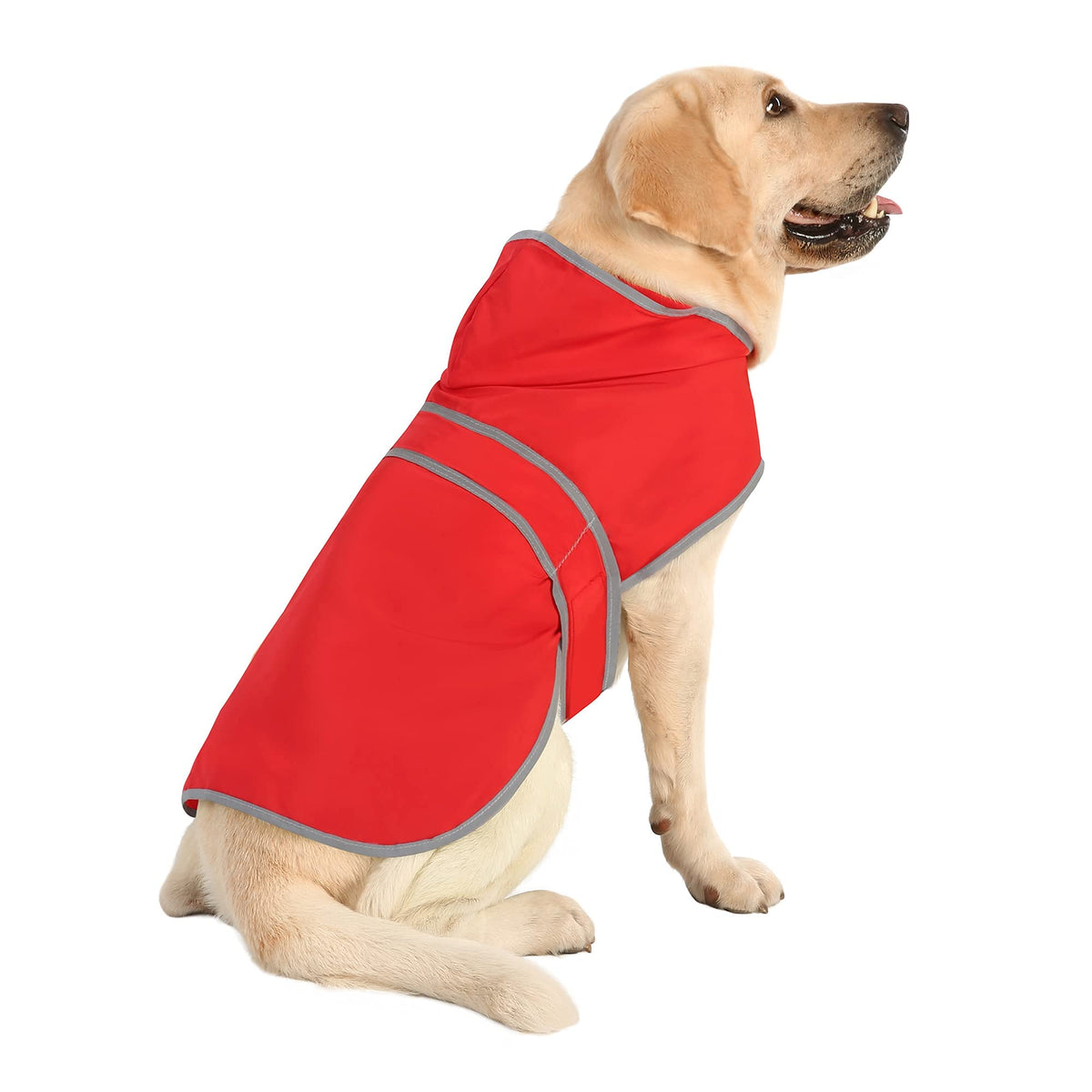 Dog Raincoat for Large Dogs Waterproof Jacket Hooded Rain Coats with Reflective Strips Leash Hole & Poncho Adjustable Fit (Red / Large)