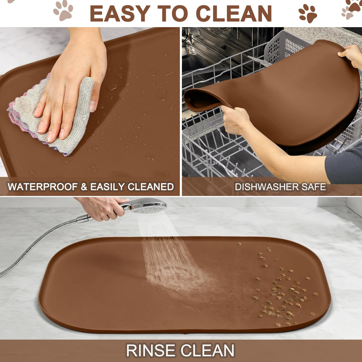Waterproof Silicone Pet Food Mat with Raised Edge for Dog & Cat (Brown / 36"L x 24"W)