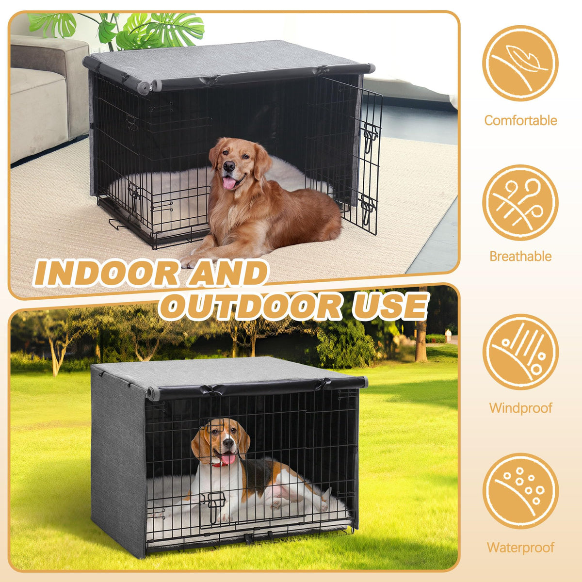 Dog Crate Cover (24.0"L x 18.0"W x 19.3"H / Grey)